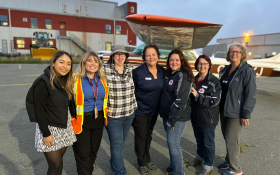 Pictured is a group of women who met at a COPA Flight 97 event in St. John's, NL. Often at these types of gathering, you'll find women excited to meet other women! From left to right: Sharon Cheung, COPA National, Meghan Rooney, St. John's International Airport Authority, Megan Russell, COPA/CASARA/Provincial Airlines, Minette LeDrew, COPA/CASARA, Sheri Ford, COPA/CASARA, Bev Williams, CASARA National and Verna Wirth, CASARA National.